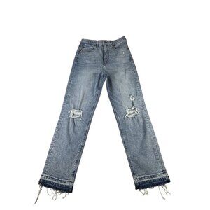 NEW Express Mom Jeans Women's Sz 4 R Distressed Super High Rise Blue Denim Zip